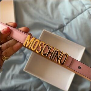 Moschino Light Pink and Gold Logo Belt